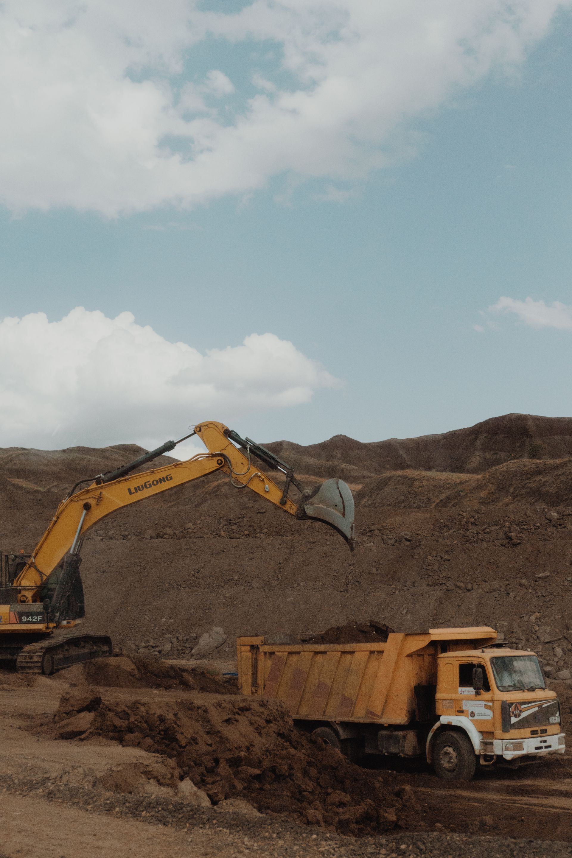 Excavator working in a stone quarry