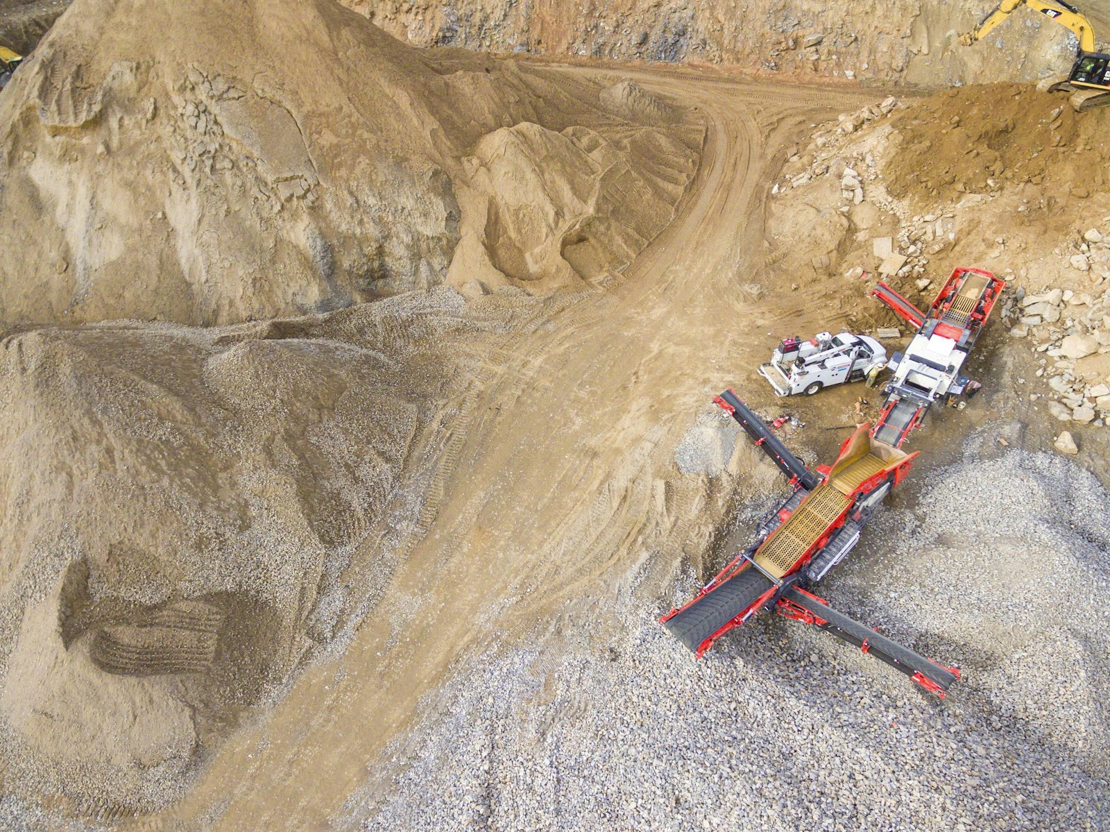 Aerial view of bucket-wheel excavators in an open-pit coal mine